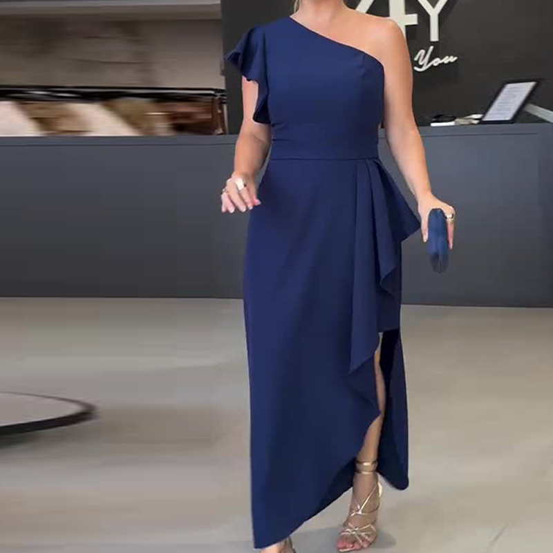 ⏰Begrenzte Zeit zum halben Preis -50% RABATT 🔥Asymmetrisches One-Shoulder-Rüschenkleid mit unregelmäßigem Saum und taillierter Taille