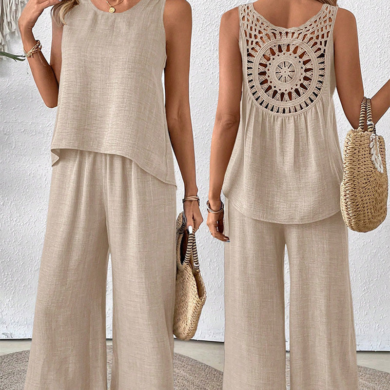 Set aus ärmellosem Oberteil und Hose mit weitem Bein