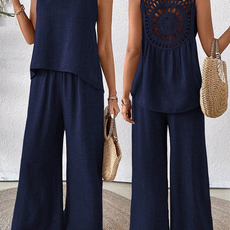 Set aus ärmellosem Oberteil und Hose mit weitem Bein