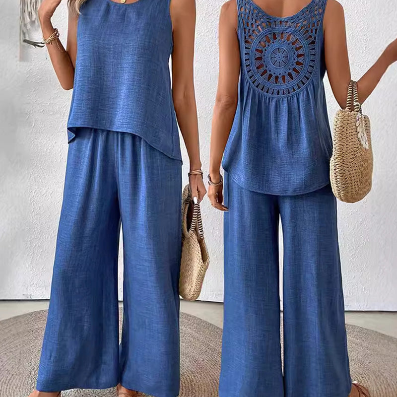 Set aus ärmellosem Oberteil und Hose mit weitem Bein