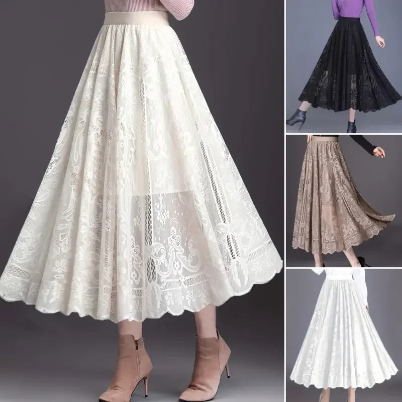 👗Hoch geschnittener Faltenrock – A-Linien-Design mit Spitze und transparenten Details💕