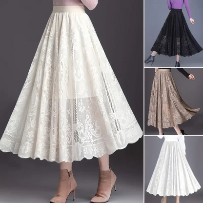 👗Hoch geschnittener Faltenrock – A-Linien-Design mit Spitze und transparenten Details💕