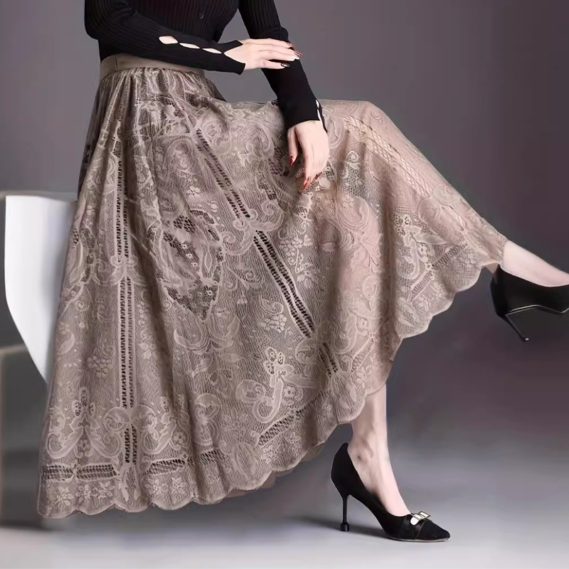 👗Hoch geschnittener Faltenrock – A-Linien-Design mit Spitze und transparenten Details💕