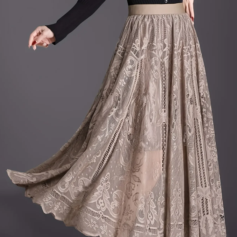👗Hoch geschnittener Faltenrock – A-Linien-Design mit Spitze und transparenten Details💕