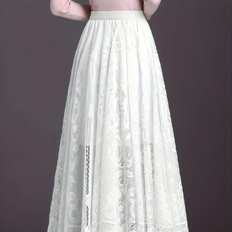 👗Hoch geschnittener Faltenrock – A-Linien-Design mit Spitze und transparenten Details💕