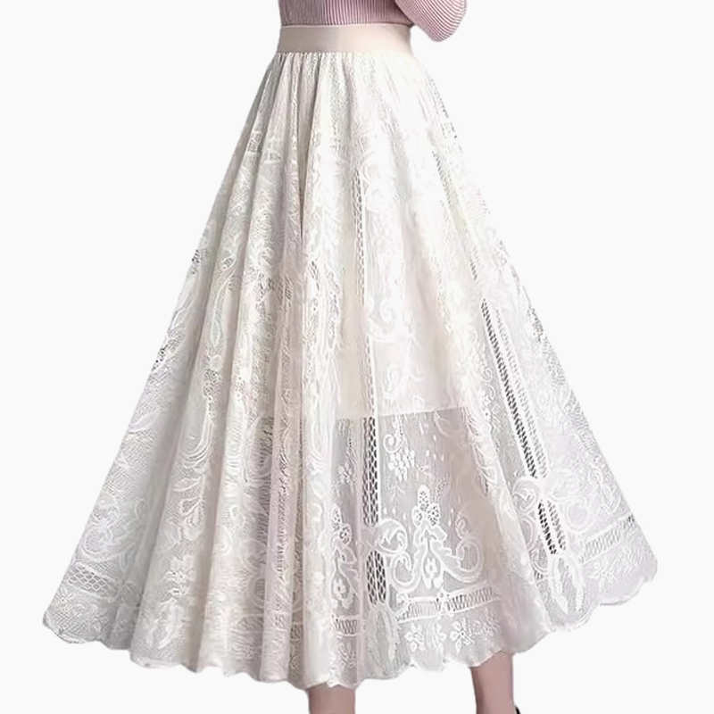 👗Hoch geschnittener Faltenrock – A-Linien-Design mit Spitze und transparenten Details💕