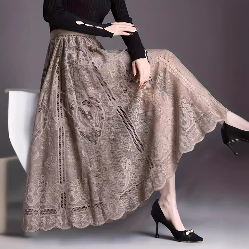 👗Hoch geschnittener Faltenrock – A-Linien-Design mit Spitze und transparenten Details💕