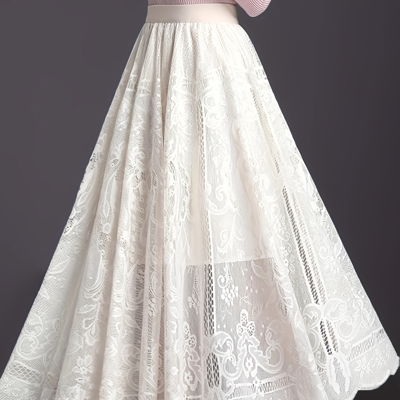 👗Hoch geschnittener Faltenrock – A-Linien-Design mit Spitze und transparenten Details💕