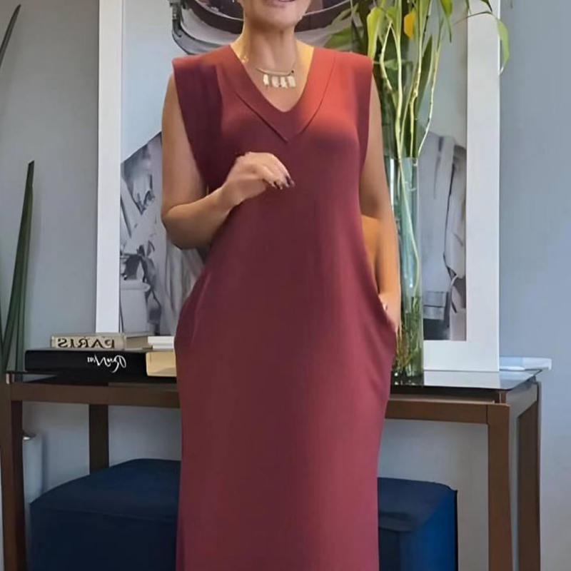 Damen ärmelloses Maxikleid mit V-Ausschnitt und Schlitz