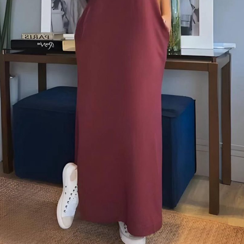 Damen ärmelloses Maxikleid mit V-Ausschnitt und Schlitz
