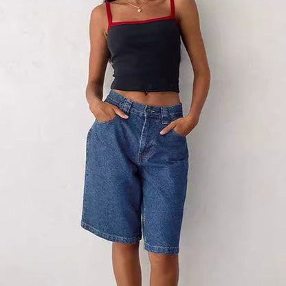 Knielange Baggy-Jeanshose aus Denim mit Taschen für Damen