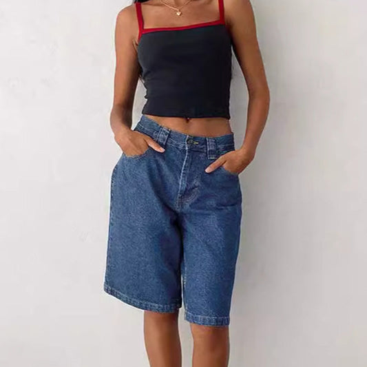 Knielange Baggy-Jeanshose aus Denim mit Taschen für Damen
