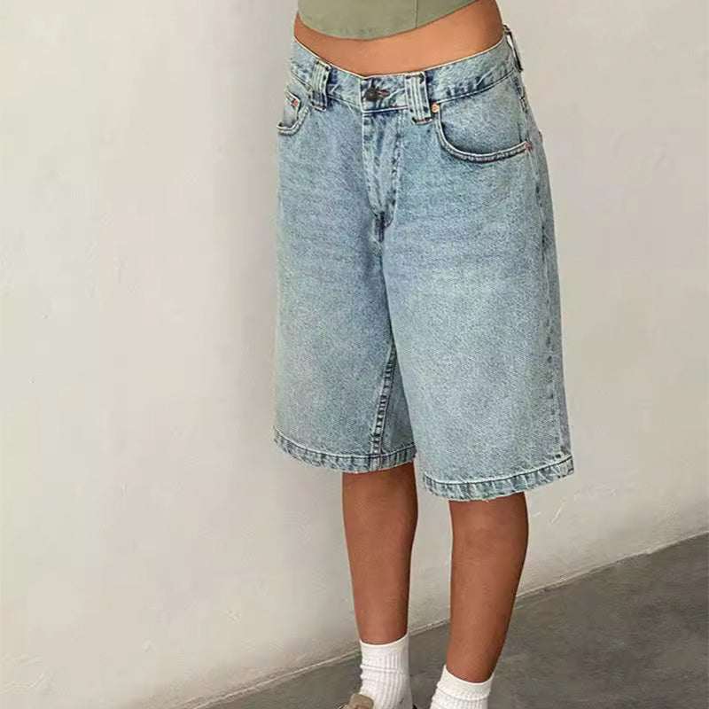 Knielange Baggy-Jeanshose aus Denim mit Taschen für Damen