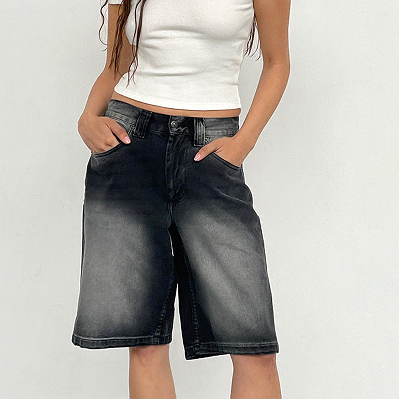 Knielange Baggy-Jeanshose aus Denim mit Taschen für Damen