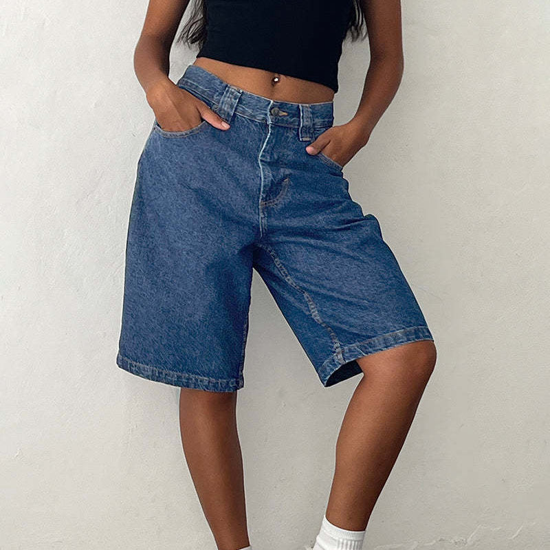 Knielange Baggy-Jeanshose aus Denim mit Taschen für Damen