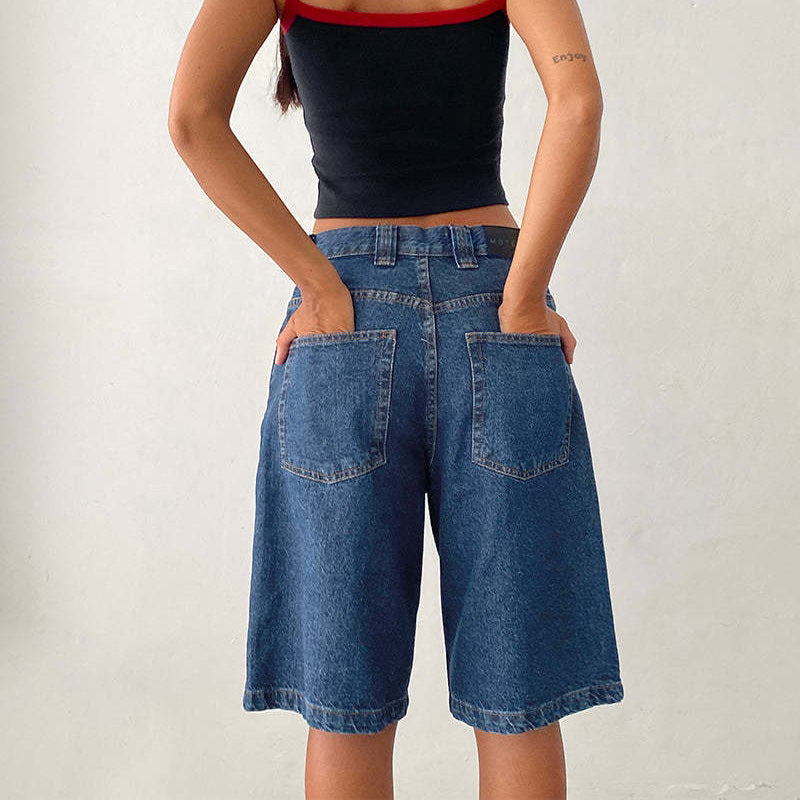 Knielange Baggy-Jeanshose aus Denim mit Taschen für Damen