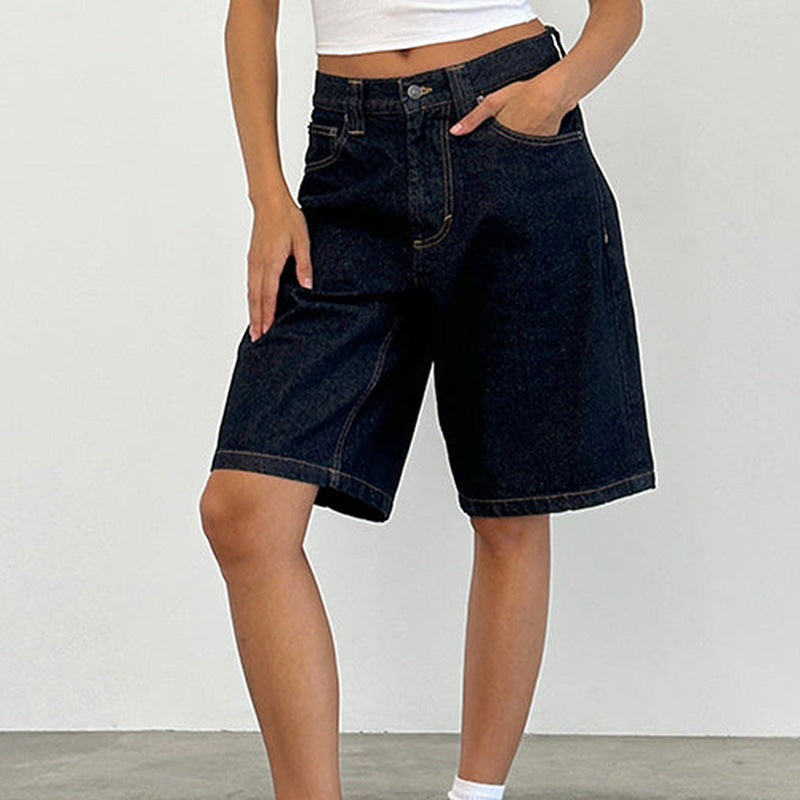 Knielange Baggy-Jeanshose aus Denim mit Taschen für Damen