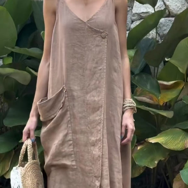 Lockeres Midikleid mit Spaghettiträgern und V-Ausschnitt