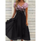 Damen Sommerkleid mit V-Ausschnitt und bedrucktem Patchwork
