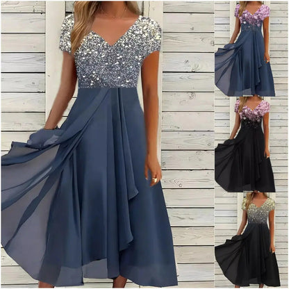 Damen Sommerkleid mit V-Ausschnitt und bedrucktem Patchwork