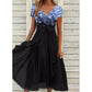 Damen Sommerkleid mit V-Ausschnitt und bedrucktem Patchwork