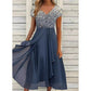 Damen Sommerkleid mit V-Ausschnitt und bedrucktem Patchwork