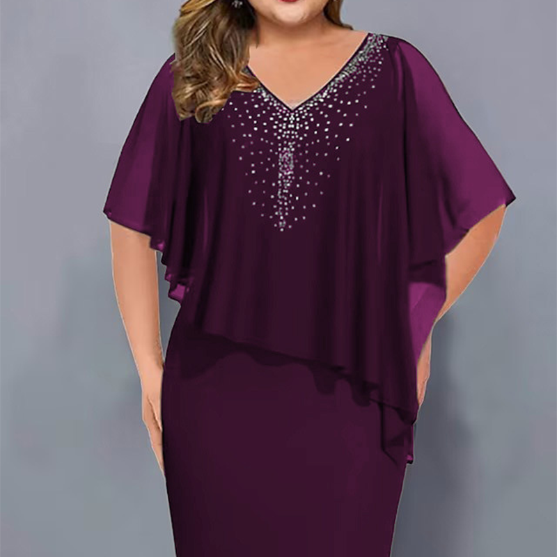 ✨Strass-Cape-Kleid mit V-Ausschnitt und Chiffon-Überzug