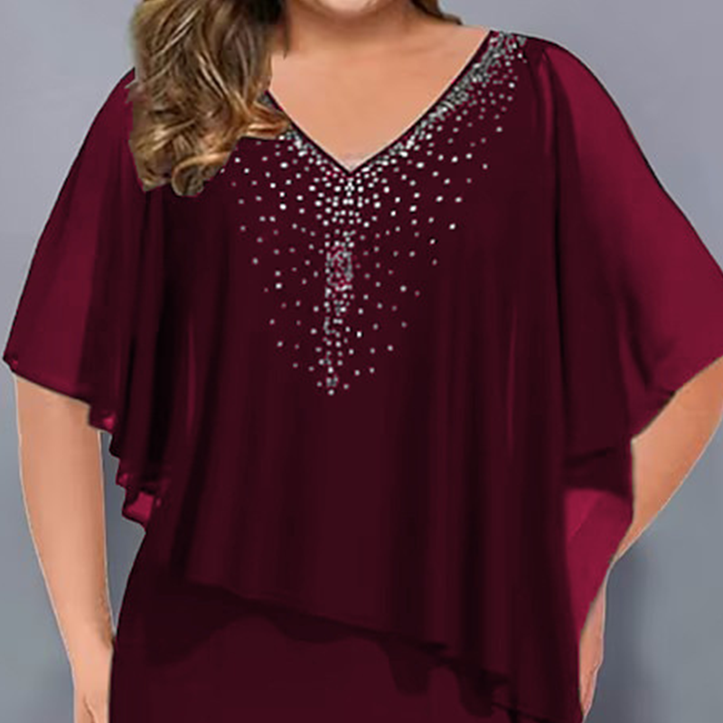 ✨Strass-Cape-Kleid mit V-Ausschnitt und Chiffon-Überzug