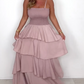 🥰Einfarbiges Kleid mit Spaghettiträgern und gestuftem Rock