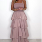 🥰Einfarbiges Kleid mit Spaghettiträgern und gestuftem Rock