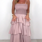 🥰Einfarbiges Kleid mit Spaghettiträgern und gestuftem Rock