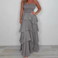 🥰Einfarbiges Kleid mit Spaghettiträgern und gestuftem Rock