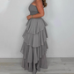 🥰Einfarbiges Kleid mit Spaghettiträgern und gestuftem Rock