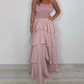 🥰Einfarbiges Kleid mit Spaghettiträgern und gestuftem Rock