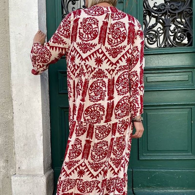 Bedrucktes Plisseekleid mit V-Ausschnitt für Damen