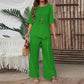 Zweiteiliges Damen-Set aus Top mit asymmetrischem Saum und Hose mit weitem Bein