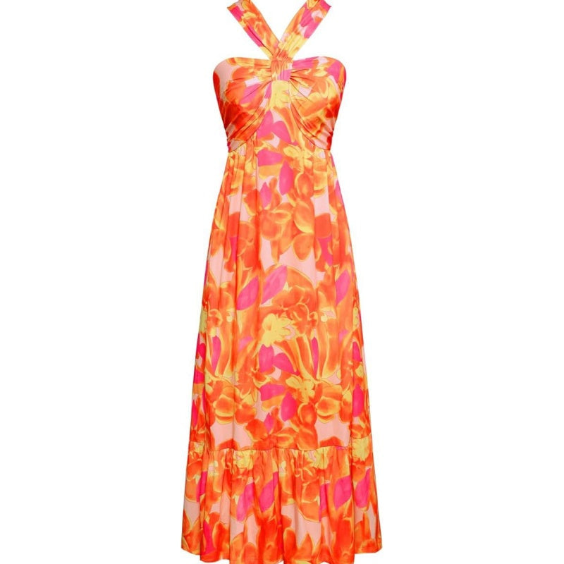 🌺Ärmelloses Kleid mit gekreuztem Neckholder und Blumenmuster💃