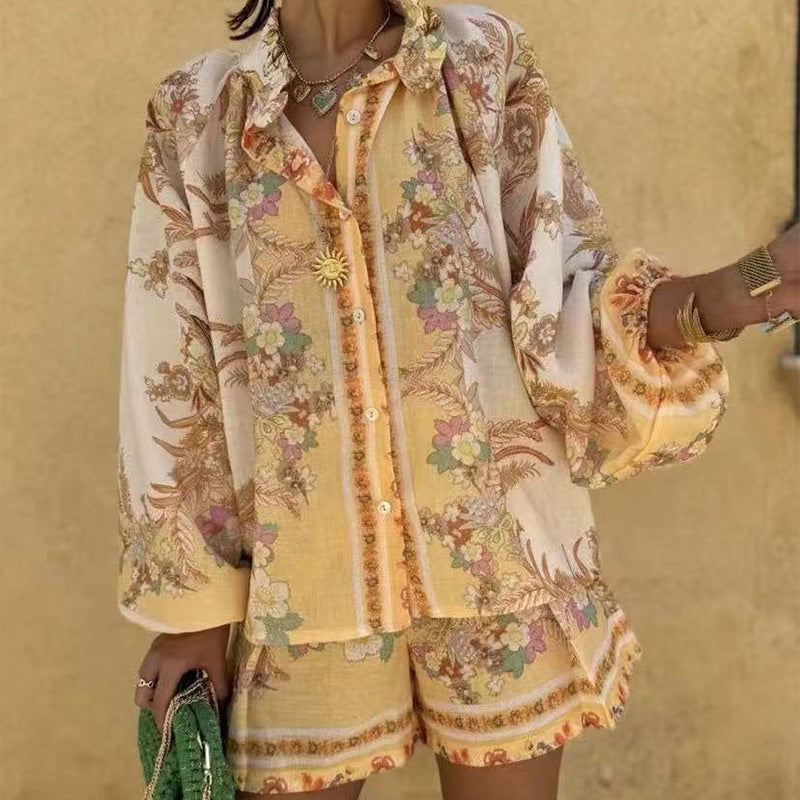 Zweiteiliges Set aus Top und Shorts mit Vintage-Blumendruck für Damen
