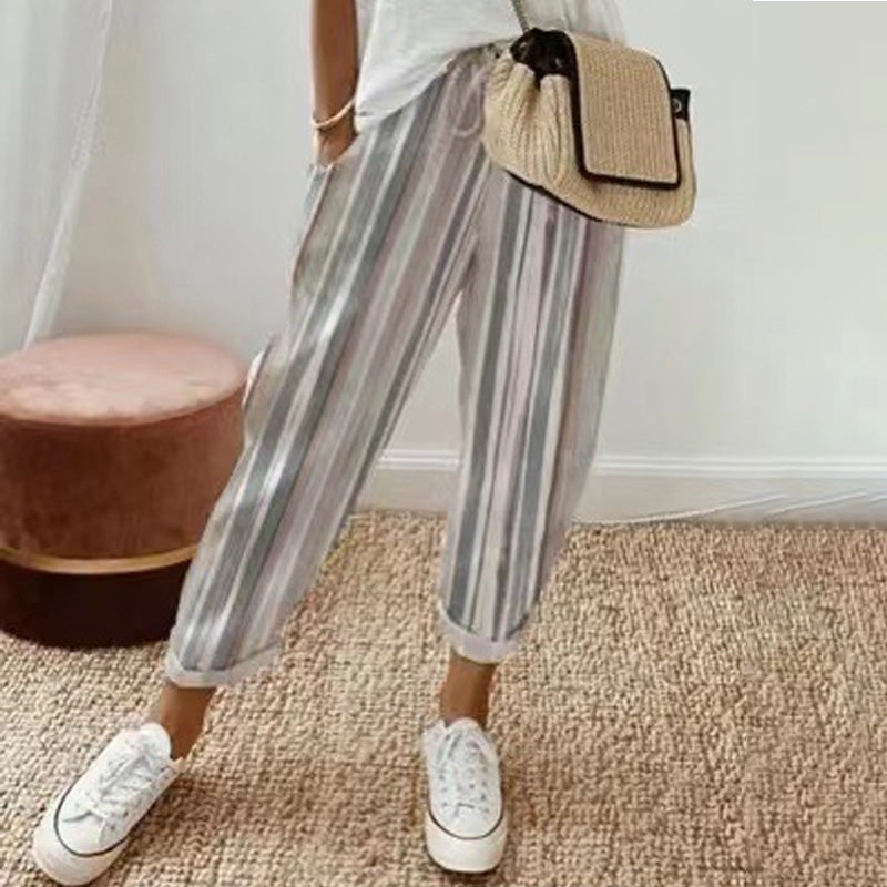 Gestreifte Damenhose aus Leinen und Baumwolle