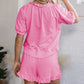 2-teilige Outfits für Frauen T-Shirt mit Reißverschluss und Shorts mit Rüschensaum