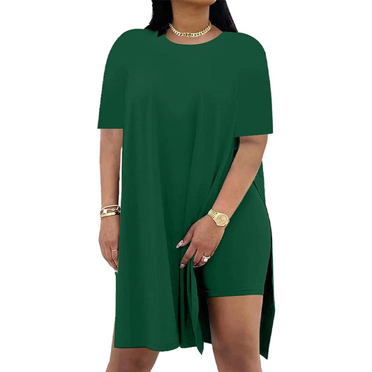 Solides Rundhals-Kleid- und Shorts-Set für Damen