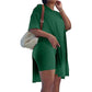 Solides Rundhals-Kleid- und Shorts-Set für Damen