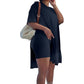 Solides Rundhals-Kleid- und Shorts-Set für Damen