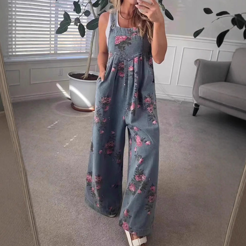 Lässige Damen-Latzhose aus Denim mit Print