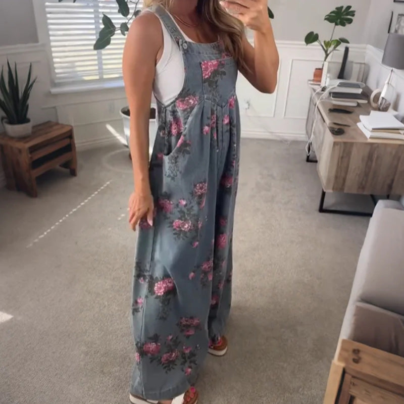 Lässige Damen-Latzhose aus Denim mit Print