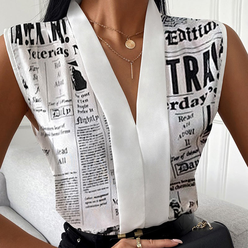Ärmelloses Top mit trendigem Print und V-Ausschnitt für Damen