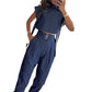 Trendy Fashion Outfits für Damen mit kurzem Oberteil mit hohem Halsausschnitt und 3/4-langer Hose mit hoher Taille