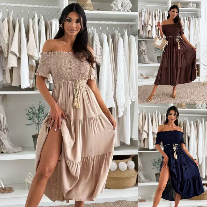 👗Modisches schulterfreies, kurzärmliges, langes Damenkleid🌺