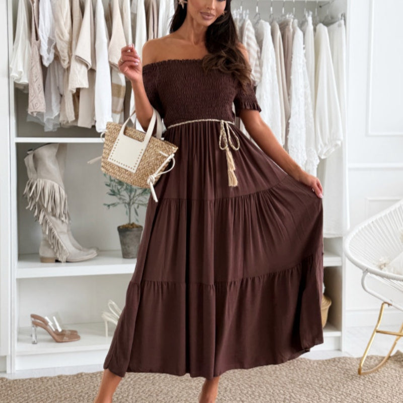 👗Modisches schulterfreies, kurzärmliges, langes Damenkleid🌺