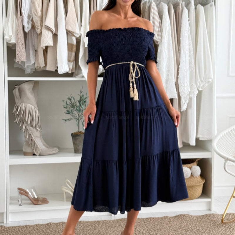 👗Modisches schulterfreies, kurzärmliges, langes Damenkleid🌺